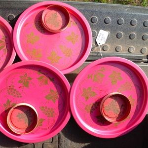 Vintage Snack Set Metal Tray and Coaster 3 sets